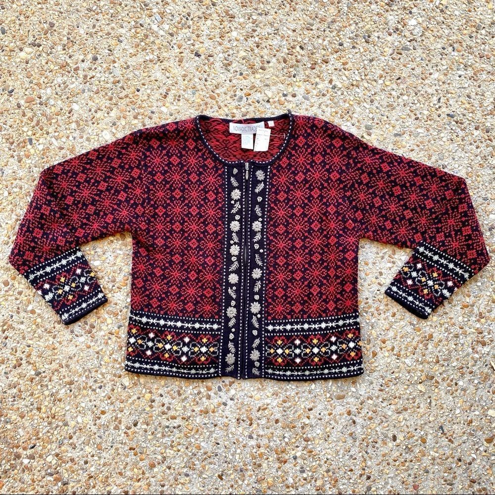 NWT VTG Nomadic Traders Y2K Nordic Fair Isle Anika Full Zip Sweater Size L